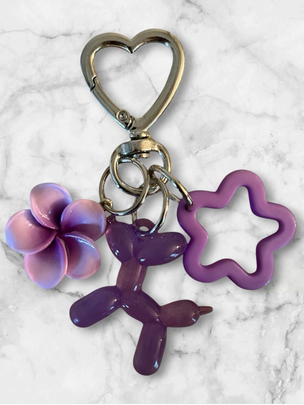 Purple Balloon Dog & Flower Keychain Charm